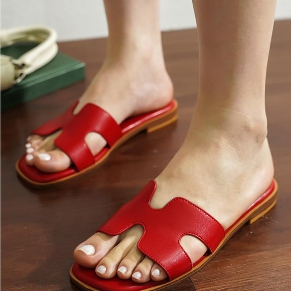 Project Cloud Oran Red Leather Slide Sandals NIB - Picture 1 of 4